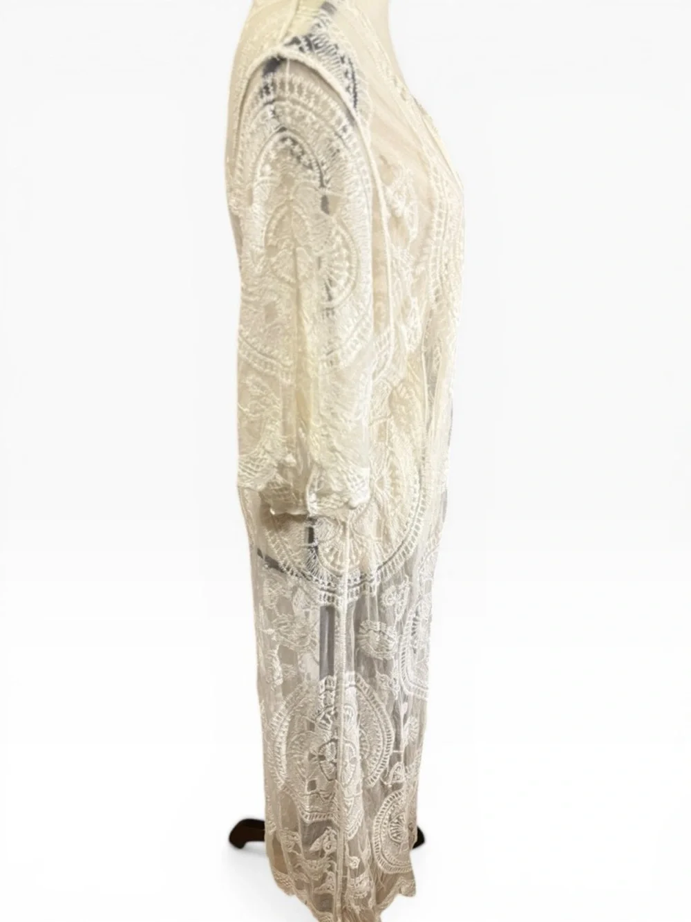 Sheer Lace Long Duster in Eggshell - Picture 3 of 6